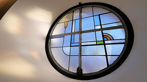 Stained glass window at the museum entrance