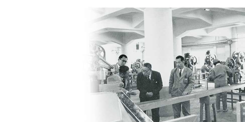 Photo of Konosuke Matsushita, founder of Panasonic Corporation and Panasonic Corporation's employees