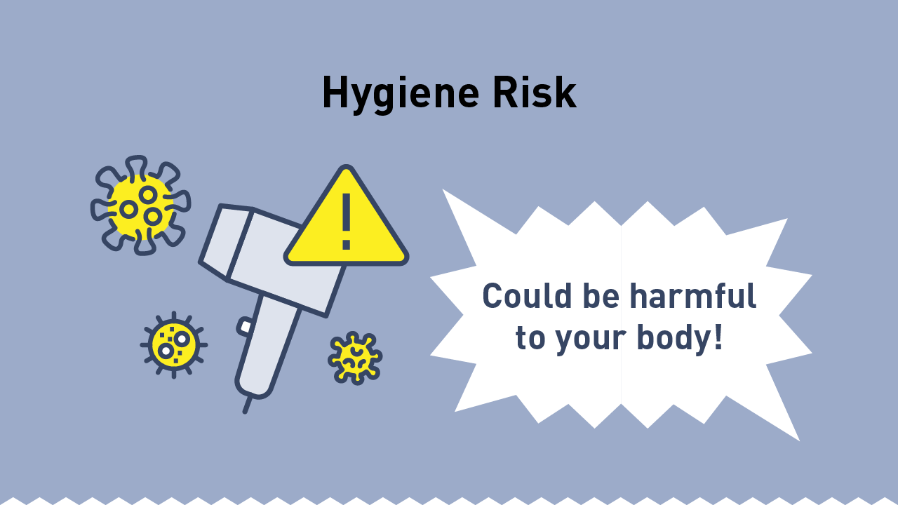 Image: Hygiene risks associated with the purchase and use of counterfeit products. Illustration of a hair dryer with a virus on it. ‘Could be harmful to your body!’