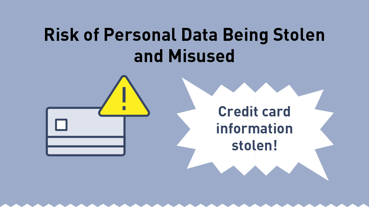 Image: Risk of personal data being stolen and misused when purchasing and using counterfeit goods. Illustration of a credit card with a warning symbol. ‘Credit card information stolen!’