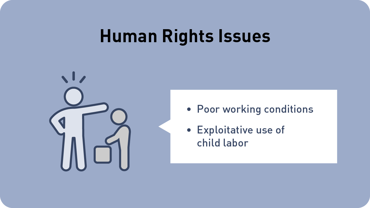 Image: Human rights problems caused by the production of counterfeit products. Poor working conditions. Increase in use of child labor. Illustration of adult forcing children to work.