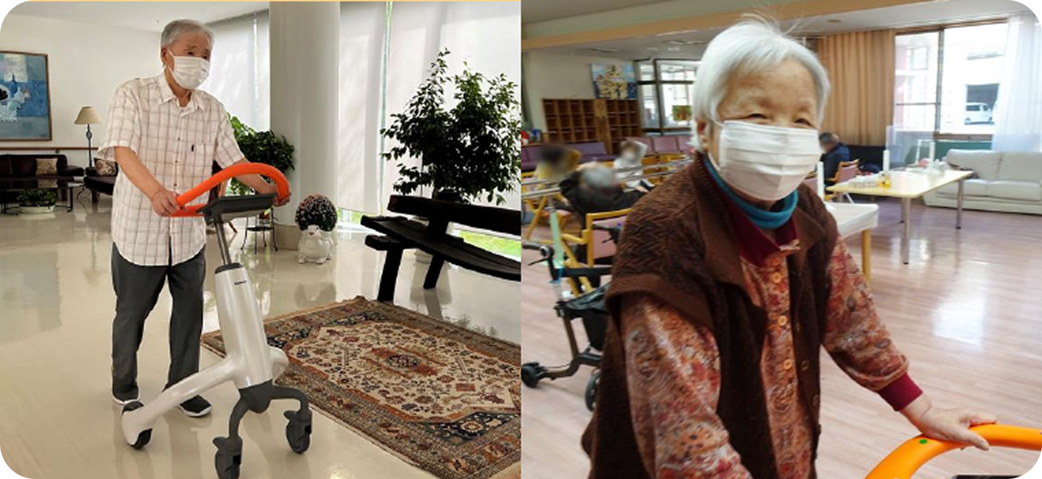 Photo: Users using walk training robots in a care facility