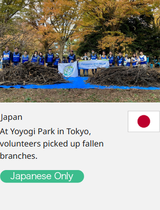 Japan At Yoyogi Park in Tokyo, volunteers picked up fallen branches.  Japanese Only