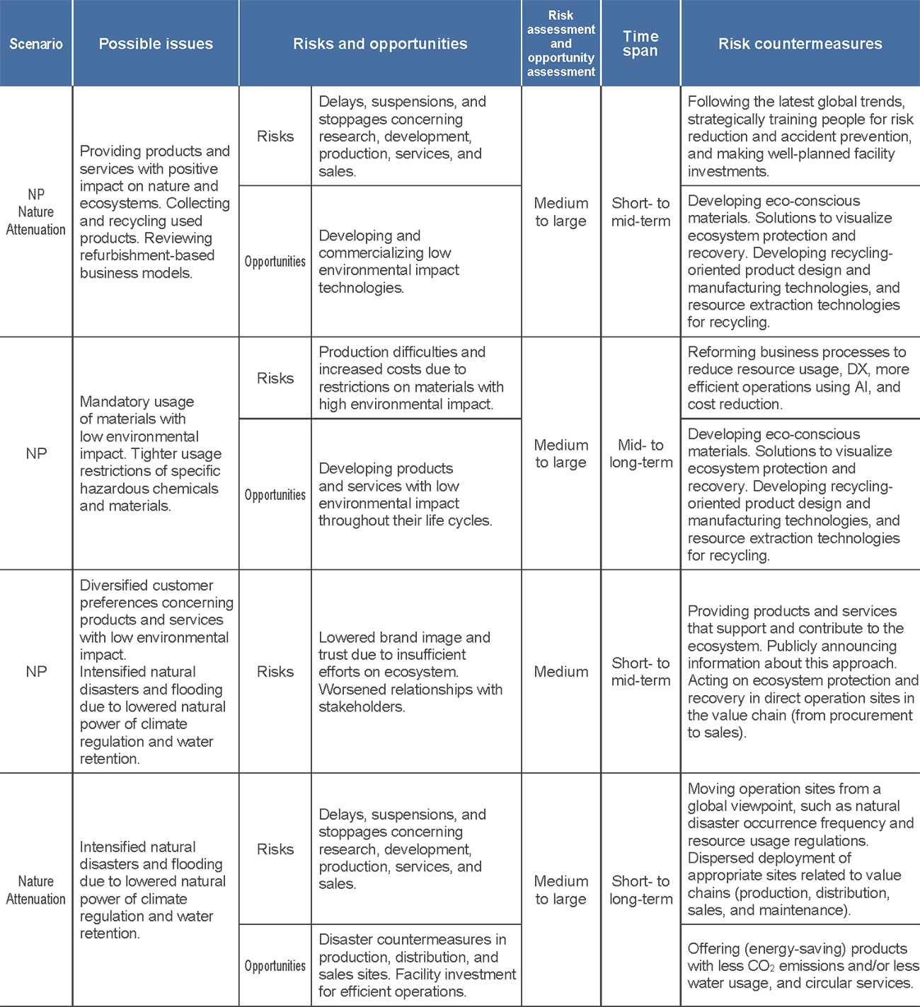 Risks, opportunities, and countermeasures (direct operations)