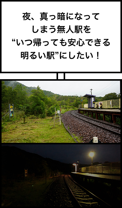 夜、真っ暗になってしまう無人駅を"いつ帰っても安心できる明るい駅"にしたい!