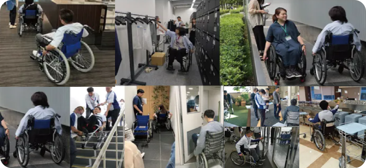 車いすを使って様々な拠点で検証が行われている写真10枚のコラージュ画像。