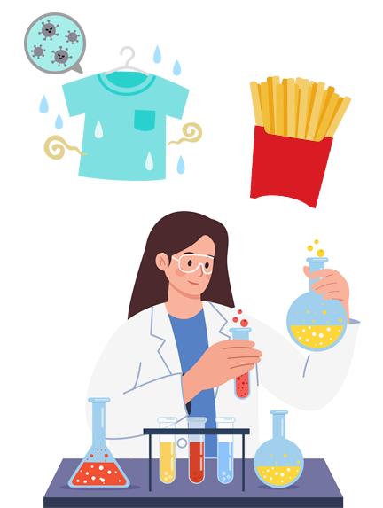 臭気のスペシャリストが、実際の臭気を再現するために人工的に調合いたします。