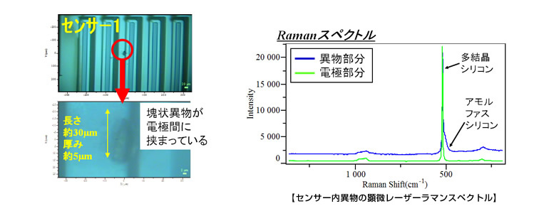 センサー内異物の顕微レーザーラマンスペクトル
