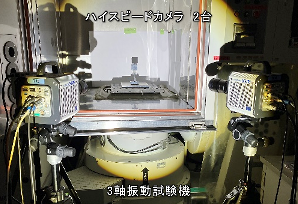 3軸ランダム振動試験時のハイスピードDIC測定の様子