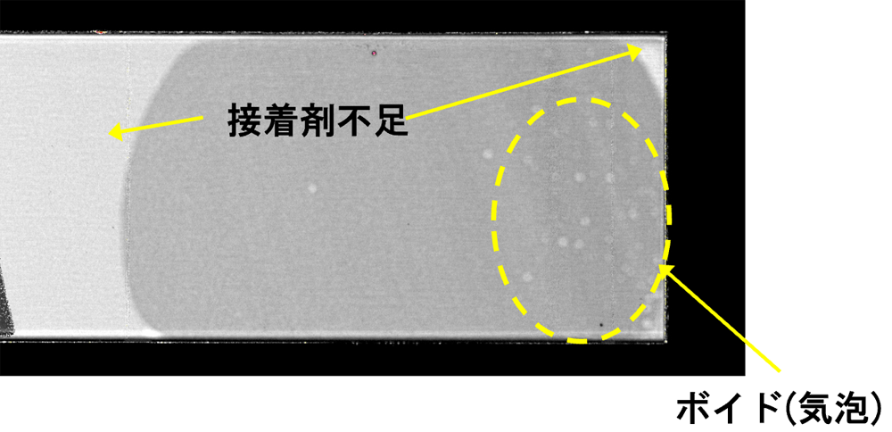 張り合わせ部分の解析結果　接着剤部にボイドや接着剤不足を観察