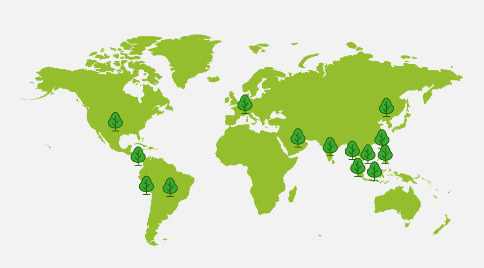 Illustration depicting the expansion of initiatives such as the Panasonic ECO RERLAY worldwide and resulting contribution to heightened awareness of environmental issues.