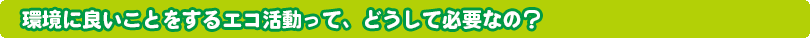 環境に良いことをするエコ活動って、どうして必要なの？