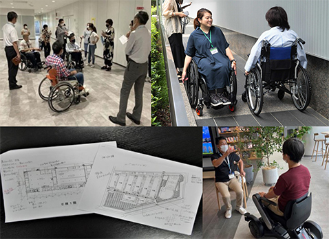 写真：アクセシビリティマップ推進プロジェクトの様子。障がいのある人とともにルートを確認しながらマップを作成。