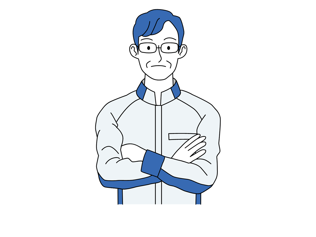 Illustration: Employee A in work clothes, looking like they are thinking about something