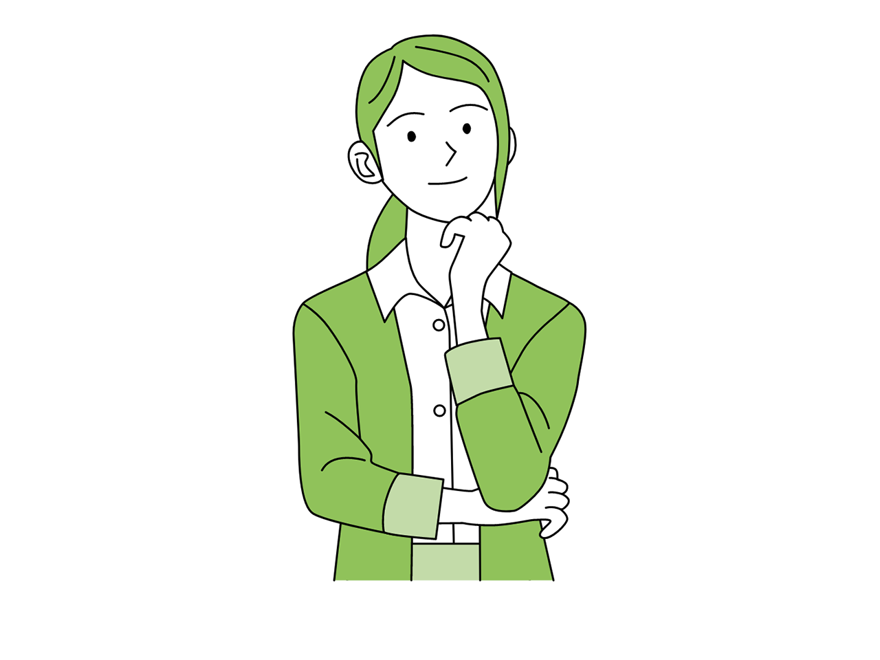 Illustration: Employee D in casual office attire, looking like they are thinking about something