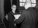 October 1, 1964 Konosuke receives an honorary citizen's certificate at the first anniversary celebration of Kadoma's incorporation as a city