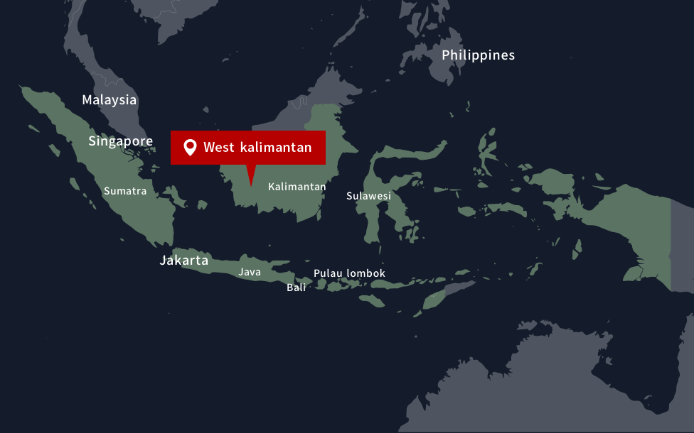 Map of West Kalimantan: Philippines, Malaysia, Singapore, Sumatra, Kalimantan, Sulawesi, Jakarta, Java, Bali, Pulau lombok