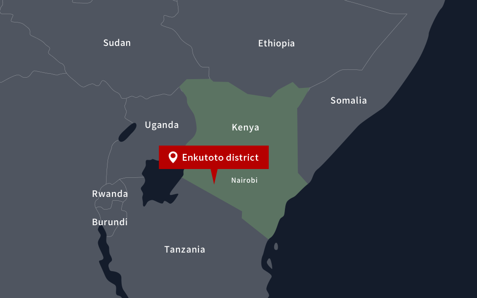 Map of Kenya's Enkutoto district: Sudan, Ethiopia, Uganda, Kenya, Enkutoto district, Nairobi, Somalia, Rwanda, Burundi, Tanzania