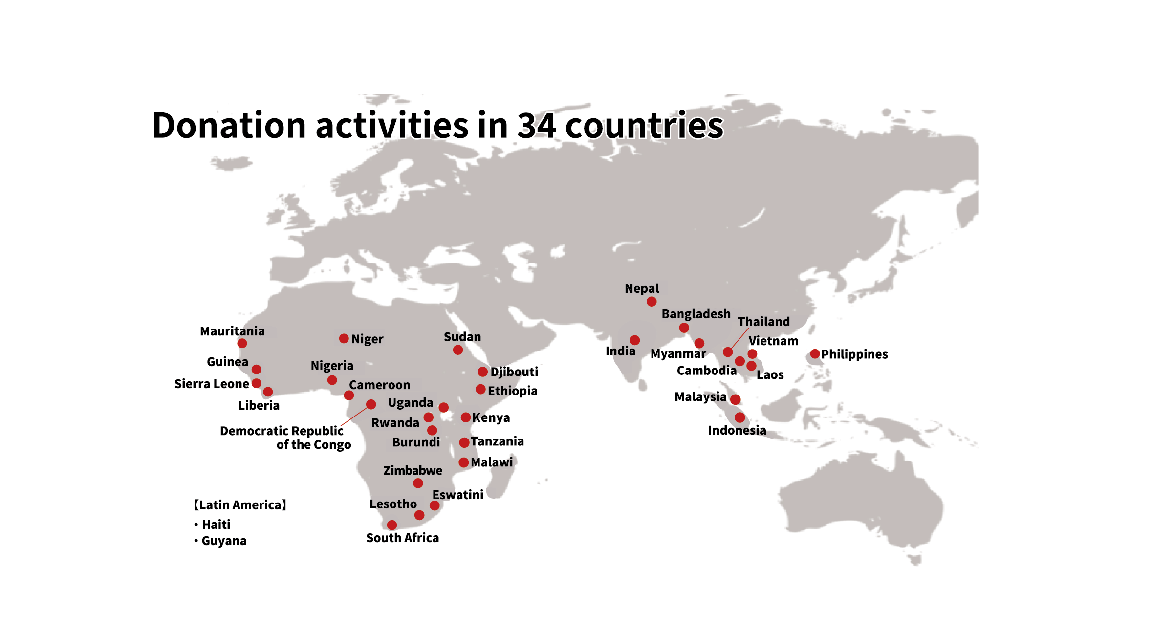 Donation activities in 34 countries