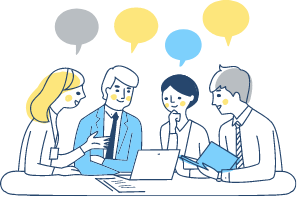 Illustration: A group of employees in an office discussing their opinions