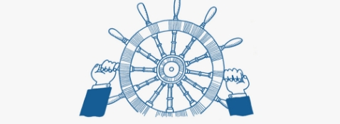 Image: Illustration of a captain’s hands at the helm of a ship