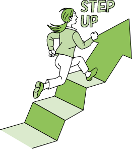 Illustration: Employee D running up the career steps