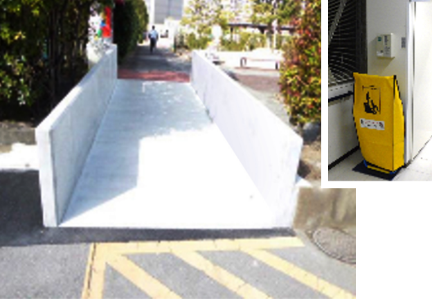 Photo: Evacuation route with ramp, Evacuation chair for stairs