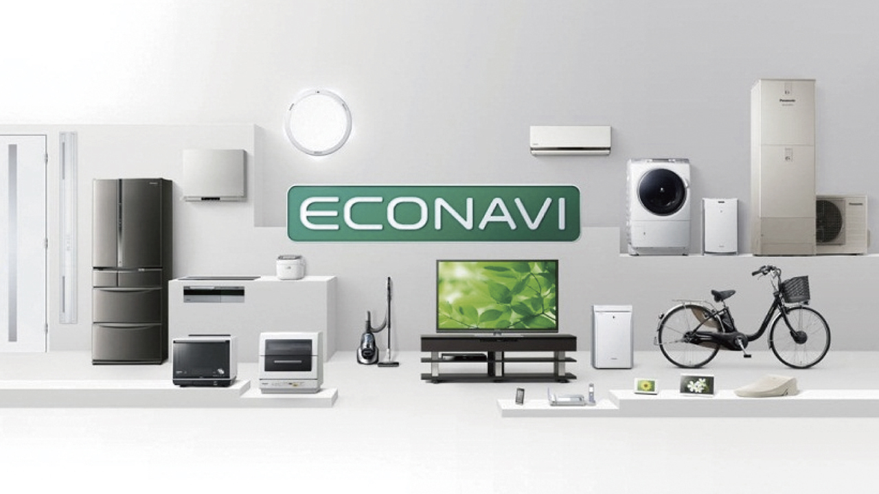 A figure showing the Eco Navi logo surrounded by products that use Eco Navi