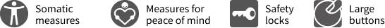 There are 4 UD compatible items, Somatic measures,Measures for peace of mind,Safety locks,Large buttons