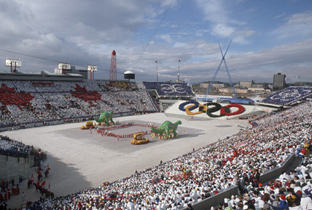 Photo: Panoramic view of the opening ceremony venue of the Olympic Winter Games Calgary 1988