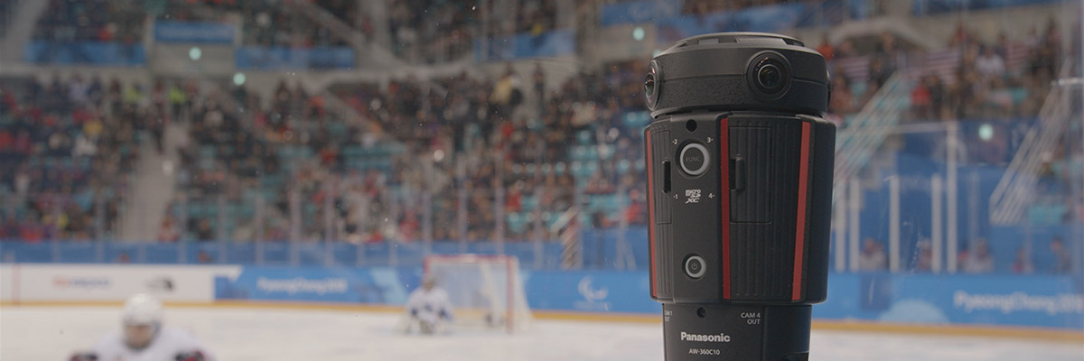 写真：平昌2018冬季パラリンピックのアイスホッケー競技会場に設置された360度ライブカメラ