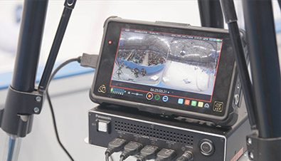 Photo of a monitor showing video shot with a 360-degree live camera