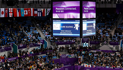 写真：平昌2018冬季オリンピック会場の天井に設置された大型映像表示装置