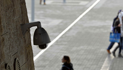 Photo: Outdoor security camera with housing installed on a building near a venue of the Olympic Winter Games Sochi 2014