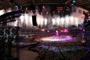 Photo: RAMSA speakers suspended from the ceiling of the opening ceremony venue of the Olympic Winter Games Torino 2006