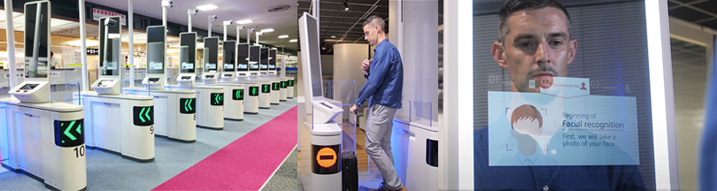写真：空港に納入された顔認証システムを利用する男性