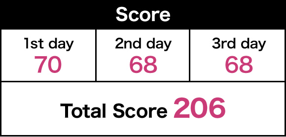 Score 1st day 70, 2nd day 68, 3rd day 68, Total Score 206