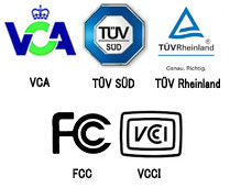 VCA　T0V　S0D　T0V Rheinland　FCC　VCCI