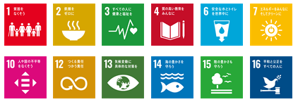 SDGsアイコン1,2,3,4,6,7,10,12,13,14,15,16
