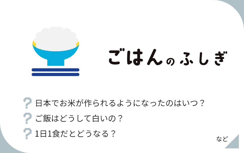 ごはんのふしぎ 日本でお米が作られるようになったのはいつ？ ご飯はどうして白いの？ 1日1食だとどうなる？ など