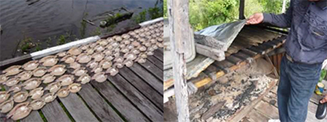 Photo left: Process in making dried salted fish/Photo right: Process in making smoked fish