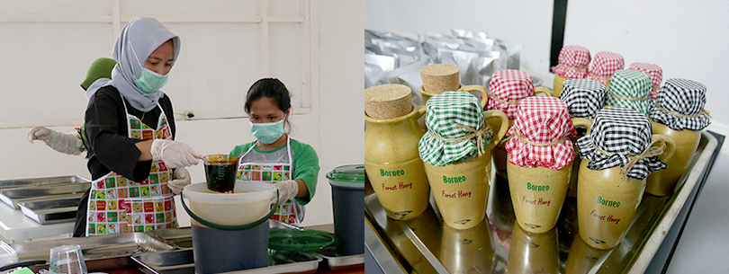 Photo left: honey processing / right: processed honey