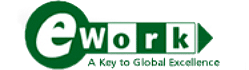 画像：「e-Work」ロゴマーク。e-Work A Key to Global Excellence