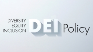 画像：DEI（ディー・イー・アイ）ポリシーのロゴ。「DIVERSITY, EQUITY, INCLUSION - DEI Policy」