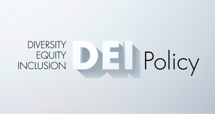 画像：DEI（ディー・イー・アイ）ポリシーのロゴ。「DIVERSITY, EQUITY, INCLUSION - DEI Policy」
